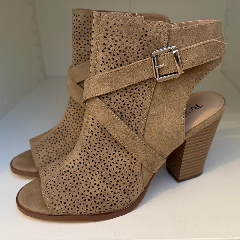 Women's Tan Peep-Toe Ankle Boots
